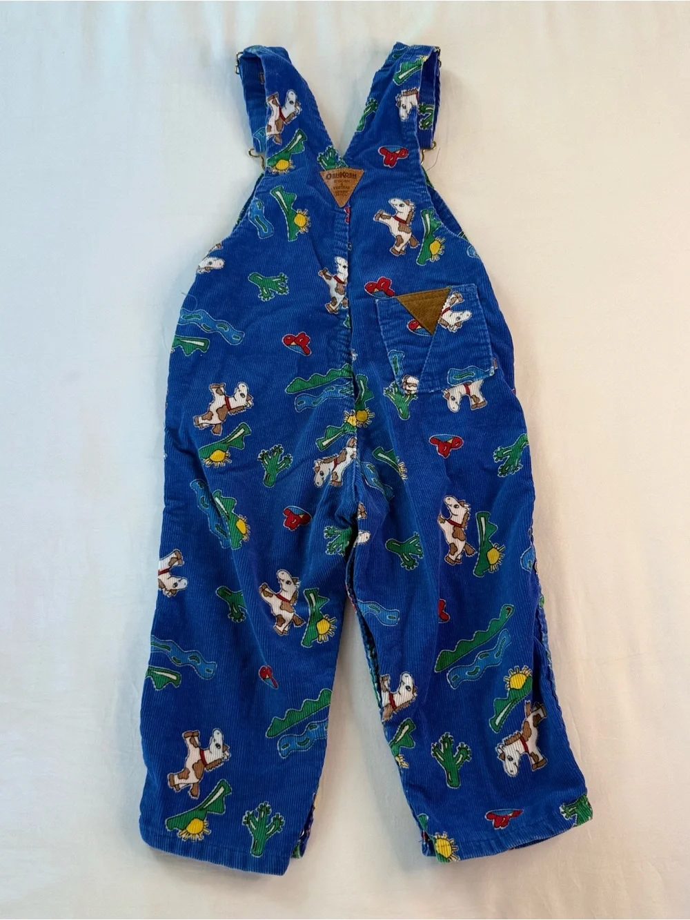 Vintage OshKosh B'gosh Blue Corduroy Overalls with Animal Print-Cowboy